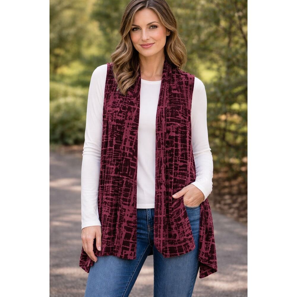 SUSAN GRAVER Velvet Burnout Vest XL Burgundy Red Whimsical Whimsigoth Holiday